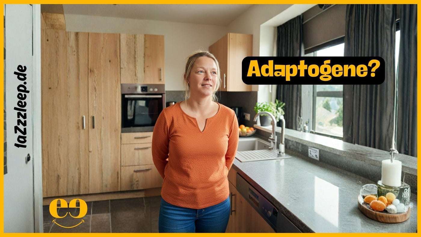 Frau in Küche ist interessiert an Adaptogenen. Blog-Artikel zu Natürliche Adaptogene Ashwagandha, Rhodiola & Co. Hilfe bei Stress auf 1aZzzleep.de