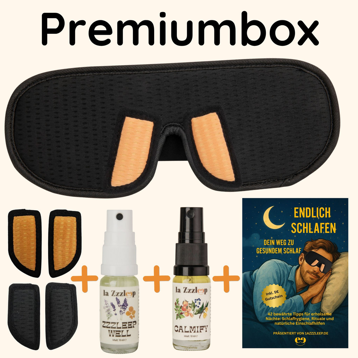 Premiumbox: Schlafmaske mit funktionalen Düften gegen Stress & Einschlafprobleme, Stickyzzz und Buch "Endlich schlafen"